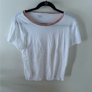 Madewell White Tee with Multicolor Trim